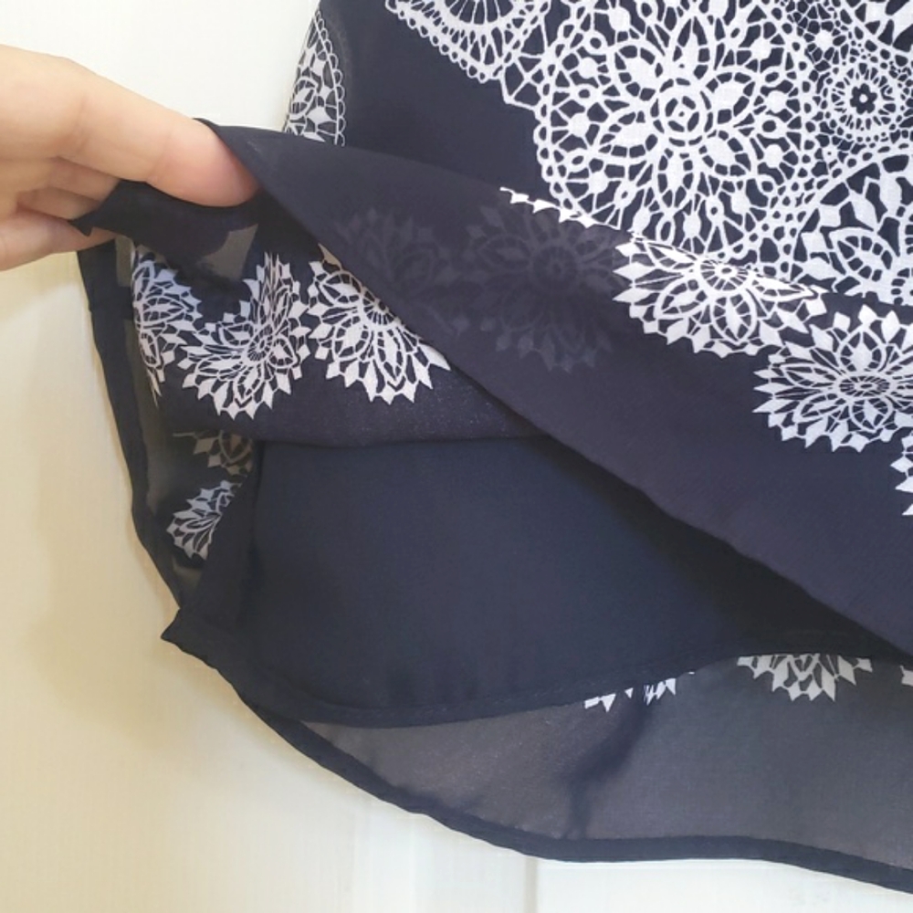 Vintage Navy Blue Mandala Print Flowy Pleated Skirt M/L - Picture 8 of 12